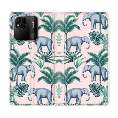 Housse cuir portefeuille Pour Xiaomi Redmi 10A Animal Elephant Pattern