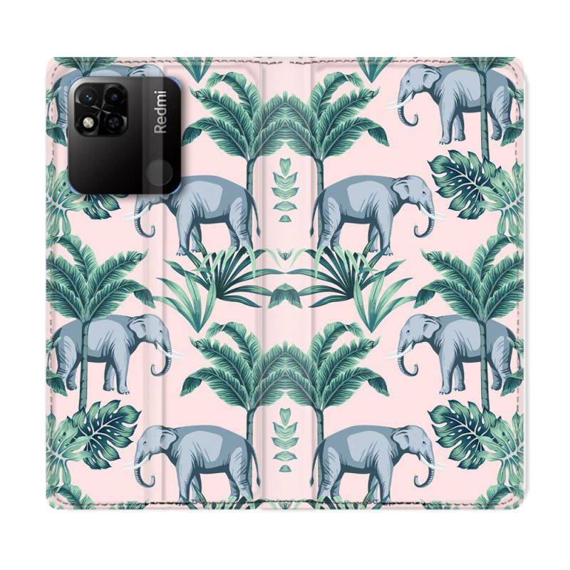 Housse cuir portefeuille Pour Xiaomi Redmi 10A Animal Elephant Pattern