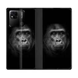 Housse cuir portefeuille Pour Xiaomi Redmi 10A Animal Gorille Noir