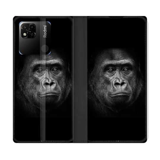 Housse cuir portefeuille Pour Xiaomi Redmi 10A Animal Gorille Noir