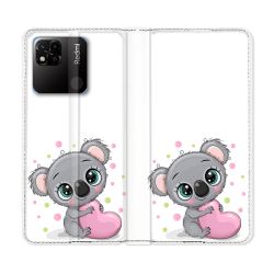 Housse cuir portefeuille Pour Xiaomi Redmi 10A Animal Koala Cœur