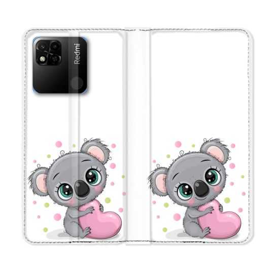 Housse cuir portefeuille Pour Xiaomi Redmi 10A Animal Koala Cœur