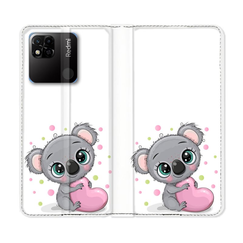 Housse cuir portefeuille Pour Xiaomi Redmi 10A Animal Koala Cœur