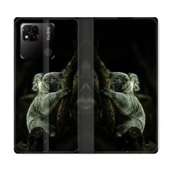 Housse cuir portefeuille Pour Xiaomi Redmi 10A Animal Koala Noir
