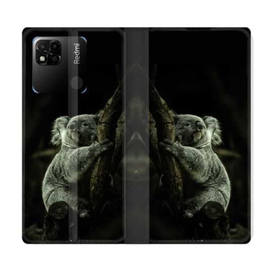 Housse cuir portefeuille Pour Xiaomi Redmi 10A Animal Koala Noir