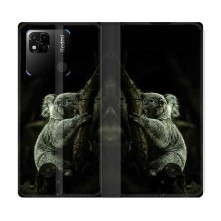 Housse cuir portefeuille Pour Xiaomi Redmi 10A Animal Koala Noir