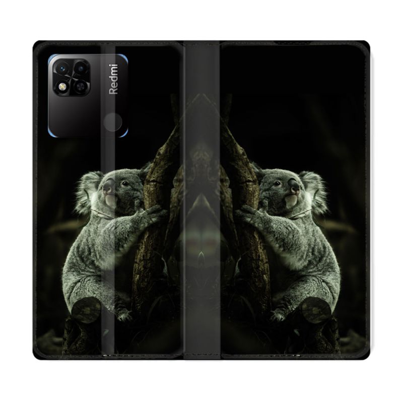 Housse cuir portefeuille Pour Xiaomi Redmi 10A Animal Koala Noir