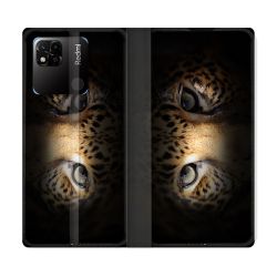 Housse cuir portefeuille Pour Xiaomi Redmi 10A Animal Leopard Yeux