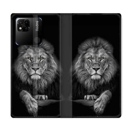 Housse cuir portefeuille Pour Xiaomi Redmi 10A Animal Lion Majestueux