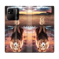 Housse cuir portefeuille Pour Xiaomi Redmi 10A Animal Lion Reflet