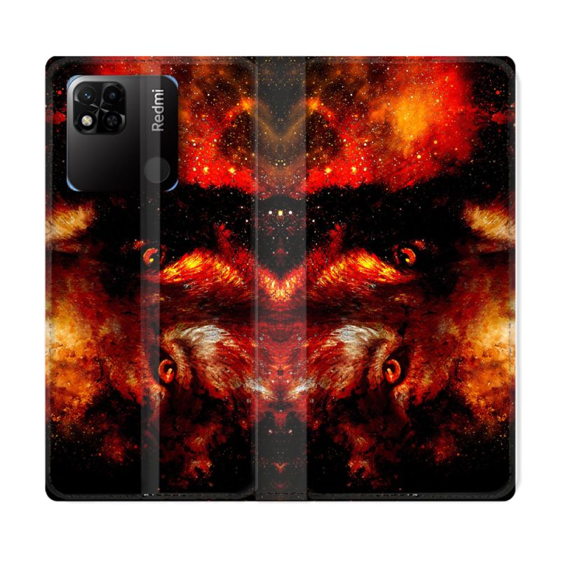 Housse cuir portefeuille Pour Xiaomi Redmi 10A Animal Loup Espace