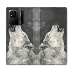 Housse cuir portefeuille Pour Xiaomi Redmi 10A Animal Loup Hurlement