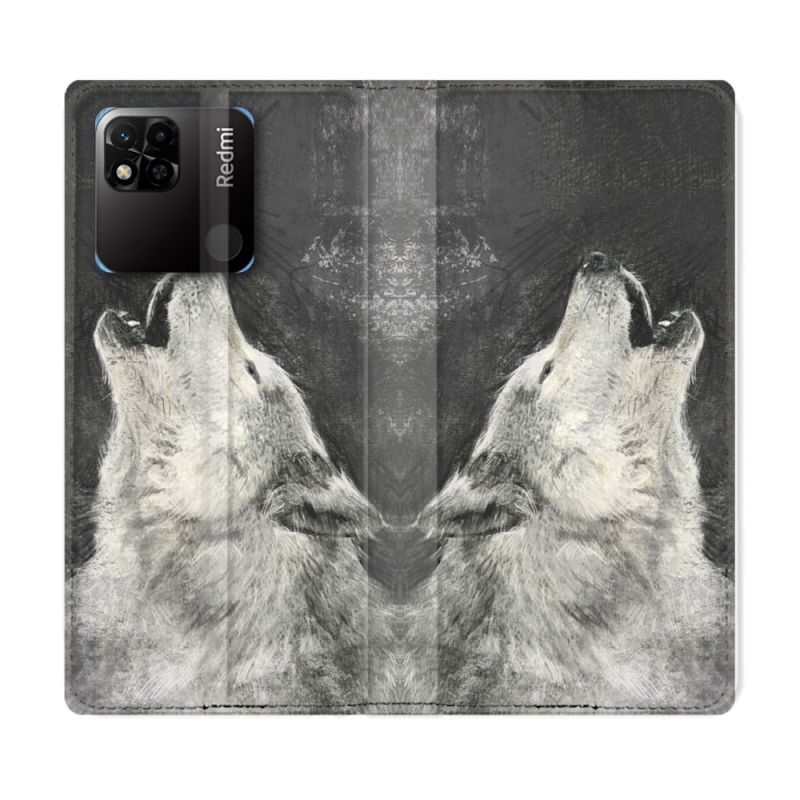 Housse cuir portefeuille Pour Xiaomi Redmi 10A Animal Loup Hurlement
