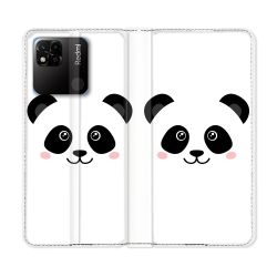 Housse cuir portefeuille Pour Xiaomi Redmi 10A Animal Panda Blanc