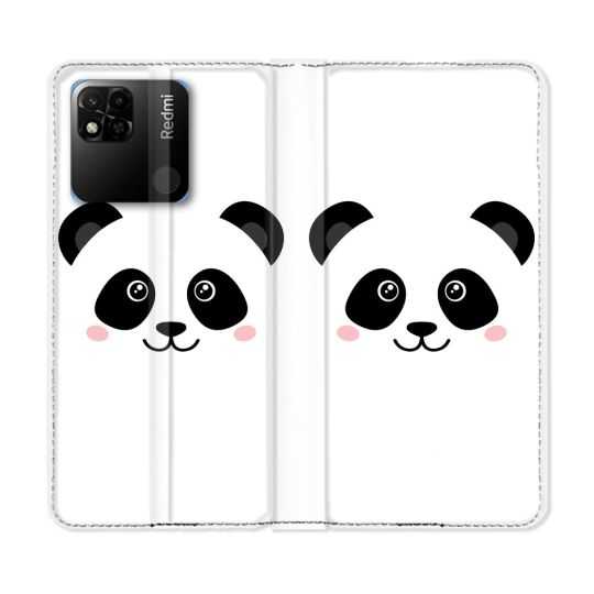 Housse cuir portefeuille Pour Xiaomi Redmi 10A Animal Panda Blanc