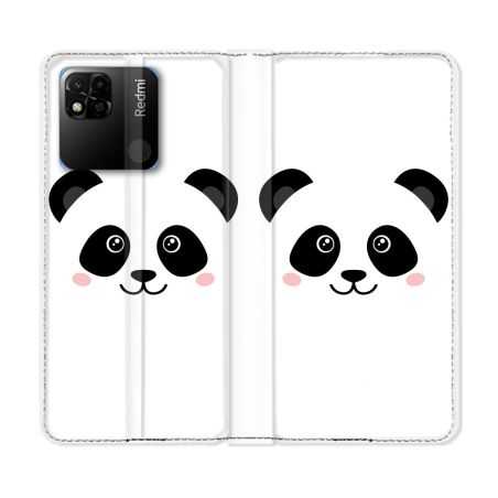 Housse cuir portefeuille Pour Xiaomi Redmi 10A Animal Panda Blanc