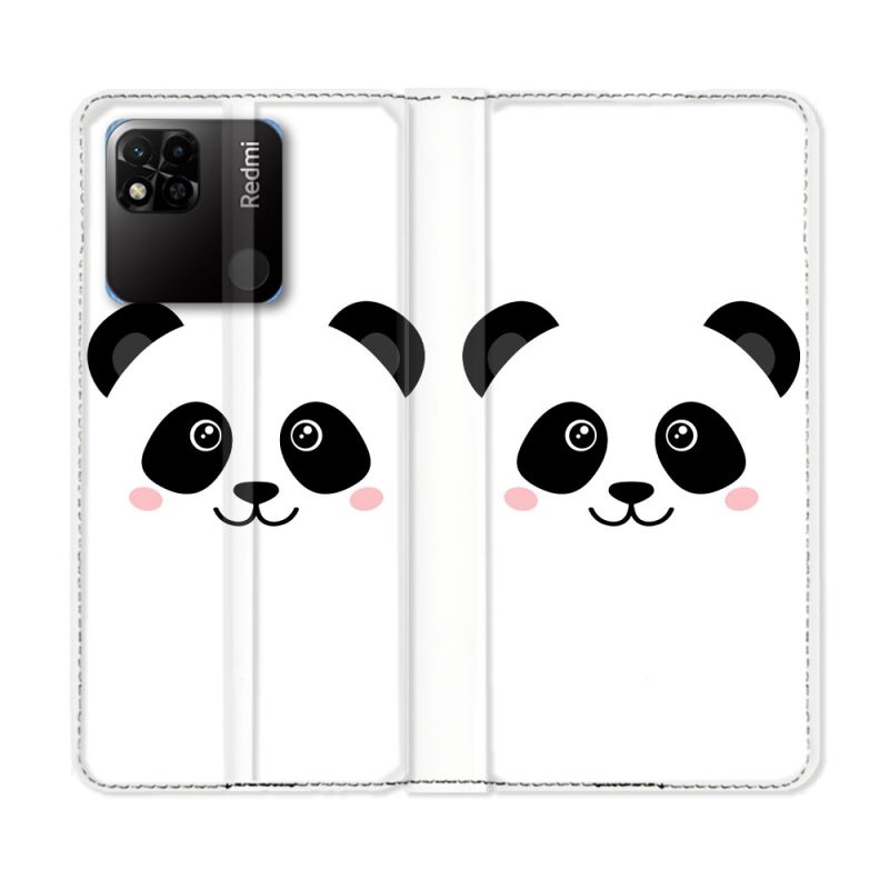 Housse cuir portefeuille Pour Xiaomi Redmi 10A Animal Panda Blanc