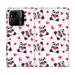 Housse cuir portefeuille Pour Xiaomi Redmi 10A Animal Panda Cœur