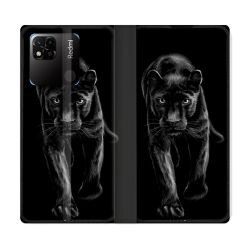 Housse cuir portefeuille Pour Xiaomi Redmi 10A Animal Panthère Noire