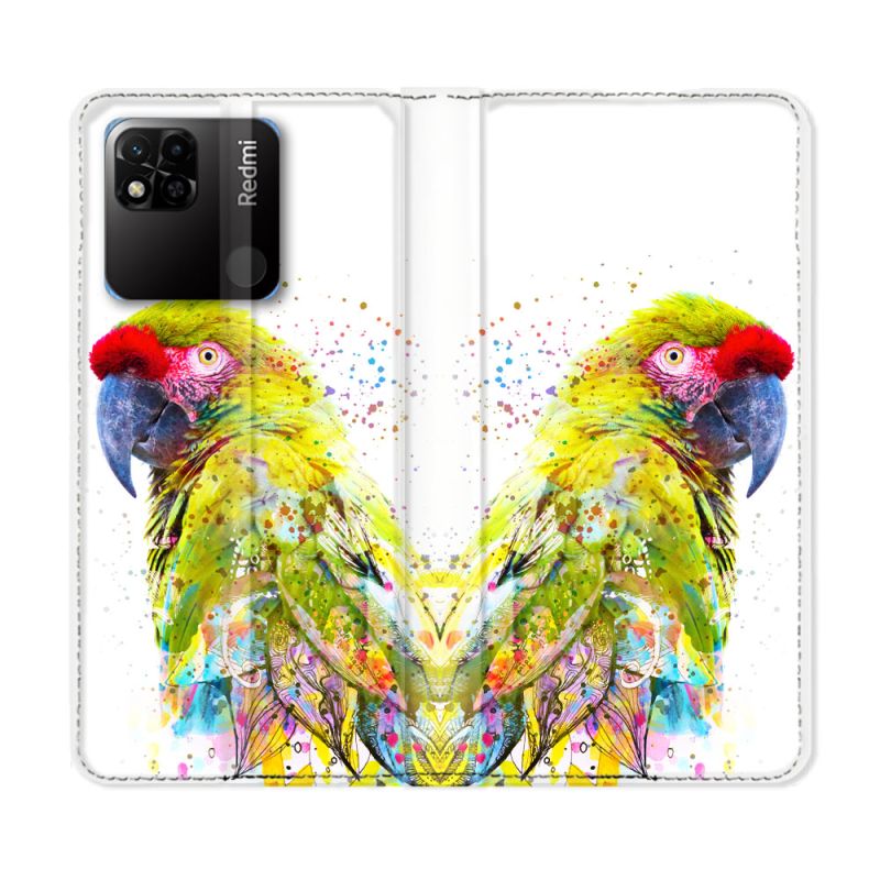 Housse cuir portefeuille Pour Xiaomi Redmi 10A Animal Perroquet Jaune