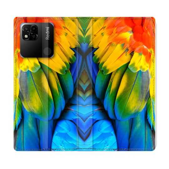 Housse cuir portefeuille Pour Xiaomi Redmi 10A Animal Perroquet Plume
