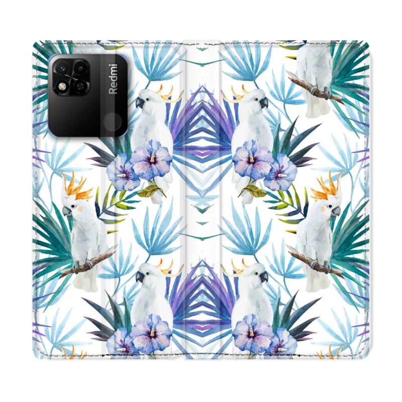 Housse cuir portefeuille Pour Xiaomi Redmi 10A Animal Perroquet Peinture