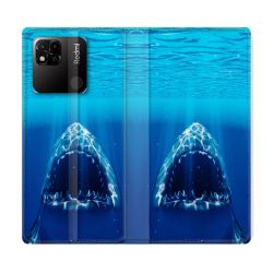 Housse cuir portefeuille Pour Xiaomi Redmi 10A Animal Requin Dent