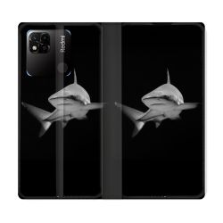 Housse cuir portefeuille Pour Xiaomi Redmi 10A Animal Requin Sombre