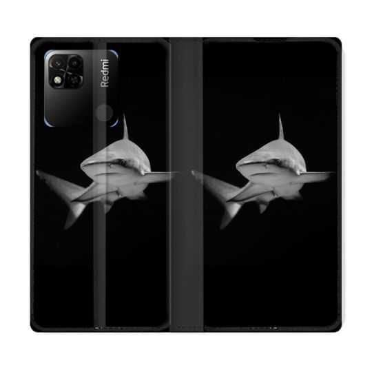 Housse cuir portefeuille Pour Xiaomi Redmi 10A Animal Requin Sombre