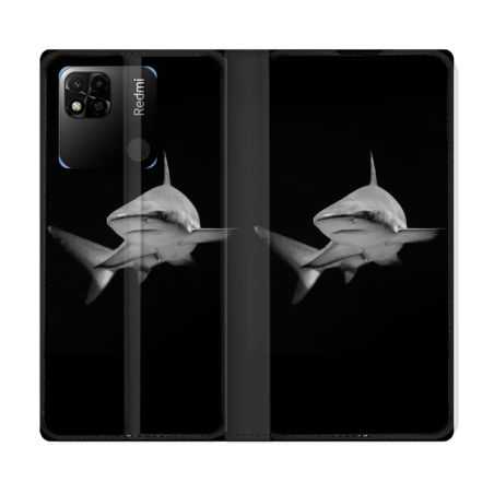 Housse cuir portefeuille Pour Xiaomi Redmi 10A Animal Requin Sombre
