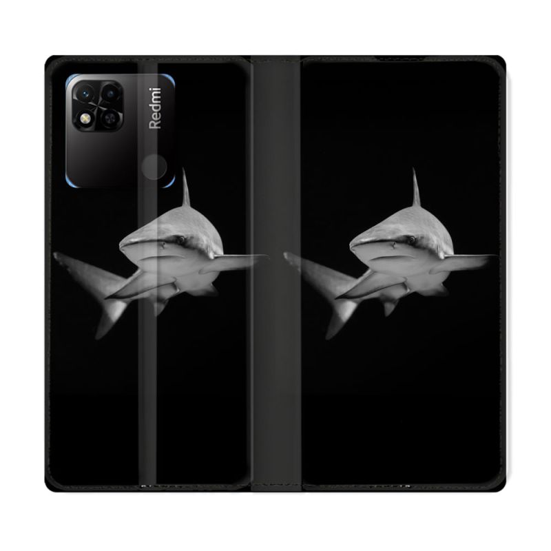Housse cuir portefeuille Pour Xiaomi Redmi 10A Animal Requin Sombre