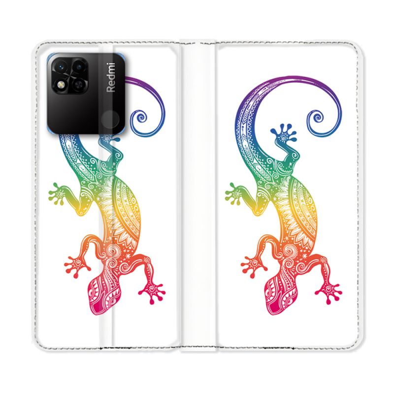 Housse cuir portefeuille Pour Xiaomi Redmi 10A Animal Salamandre Color