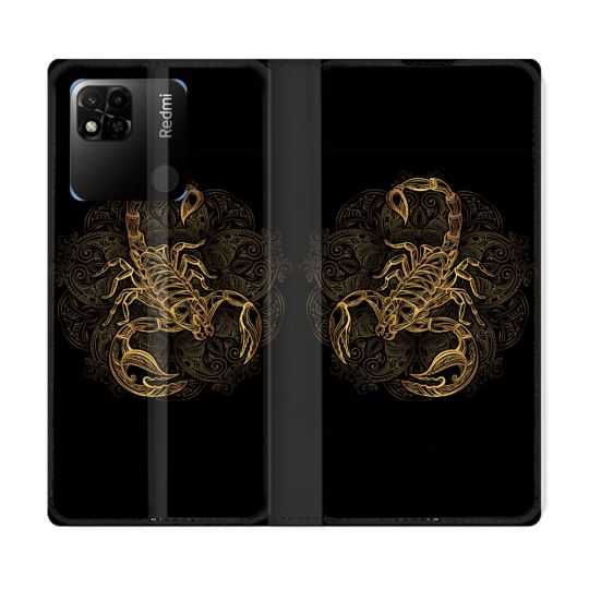 Housse cuir portefeuille Pour Xiaomi Redmi 10A Animal Scorpion Fresque