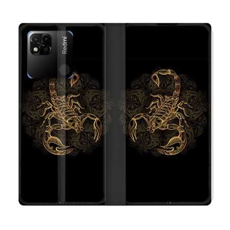 Housse cuir portefeuille Pour Xiaomi Redmi 10A Animal Scorpion Fresque