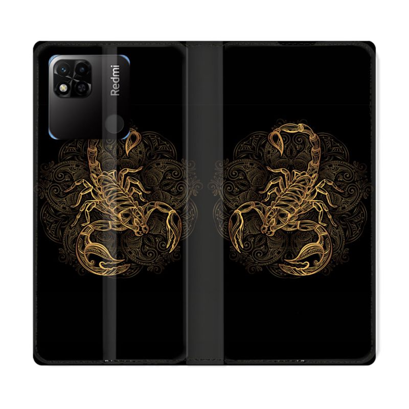 Housse cuir portefeuille Pour Xiaomi Redmi 10A Animal Scorpion Fresque