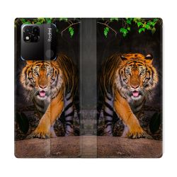Housse cuir portefeuille Pour Xiaomi Redmi 10A Animal Tigre Jungle