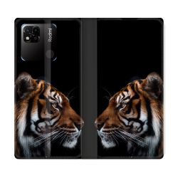 Housse cuir portefeuille Pour Xiaomi Redmi 10A Animal Tigre Noir