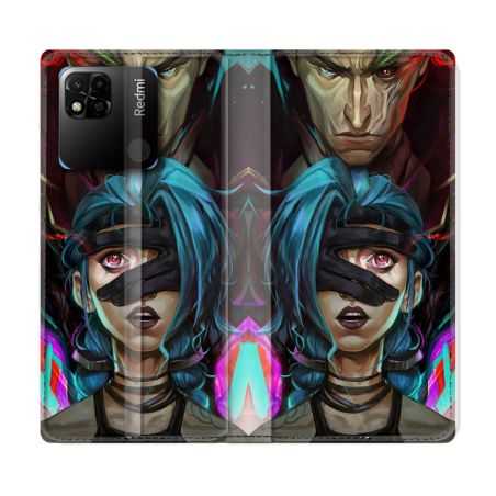 Housse cuir portefeuille Pour Xiaomi Redmi 10A Arcane Jynx Bleu