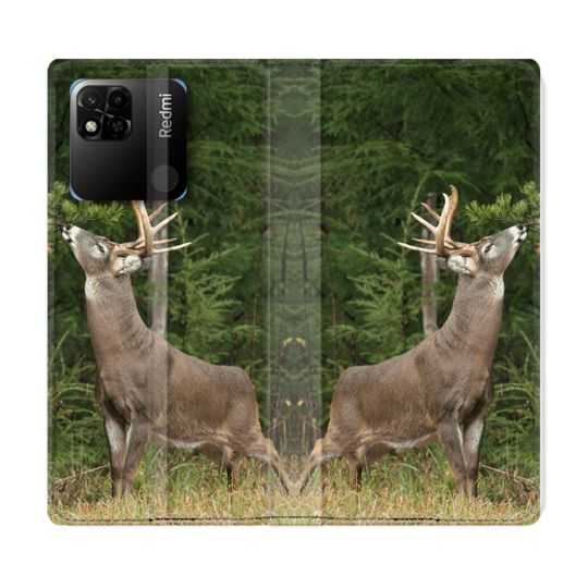 Housse cuir portefeuille Pour Xiaomi Redmi 10A Chasse Cerf