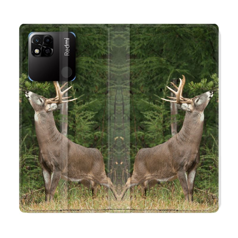Housse cuir portefeuille Pour Xiaomi Redmi 10A Chasse Cerf