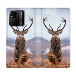 Housse cuir portefeuille Pour Xiaomi Redmi 10A Chasse Chevreuil Montagne