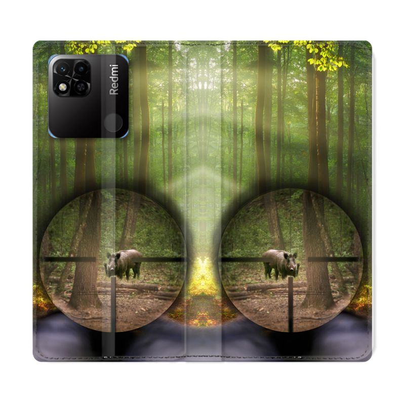 Housse cuir portefeuille Pour Xiaomi Redmi 10A Chasse Sanglier Viseur