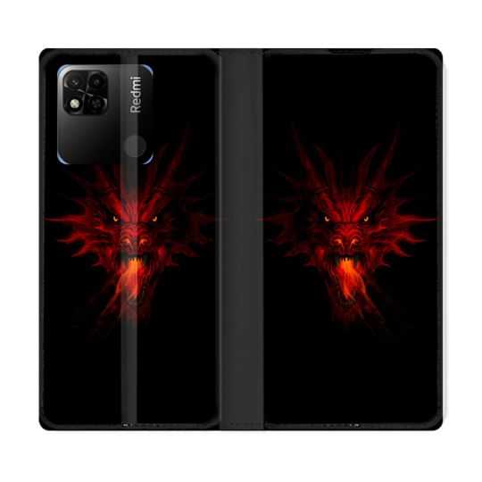 Housse cuir portefeuille Pour Xiaomi Redmi 10A Fantastique Dragon Feu