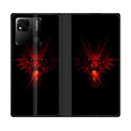 Housse cuir portefeuille Pour Xiaomi Redmi 10A Fantastique Dragon Feu