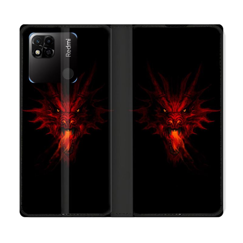Housse cuir portefeuille Pour Xiaomi Redmi 10A Fantastique Dragon Feu