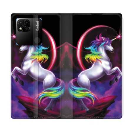 Housse cuir portefeuille Pour Xiaomi Redmi 10A Fantastique Licorne Arc en ciel