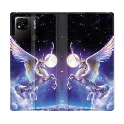 Housse cuir portefeuille Pour Xiaomi Redmi 10A Fantastique Licorne Céleste