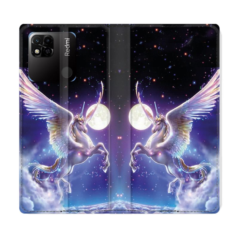 Housse cuir portefeuille Pour Xiaomi Redmi 10A Fantastique Licorne Céleste