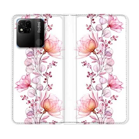 Housse cuir portefeuille Pour Xiaomi Redmi 10A Fleur Eclosion