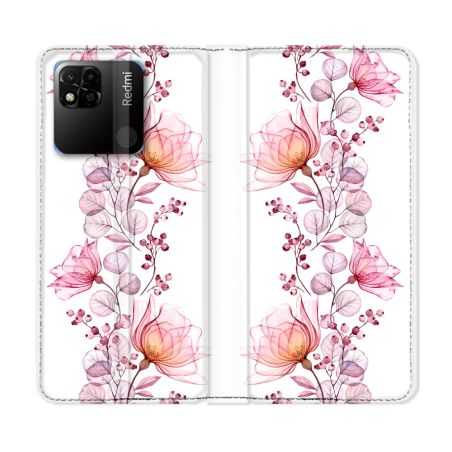 Housse cuir portefeuille Pour Xiaomi Redmi 10A Fleur Eclosion